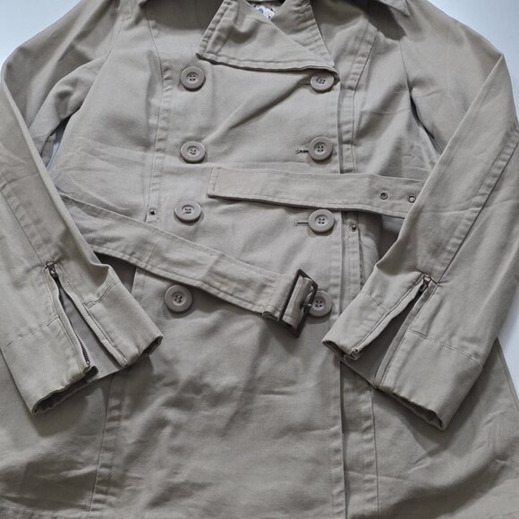 Zara Trench Coat Women M Beige Twill Pockets Belt Buttons Removable Liner Preppy - Picture 10 of 16